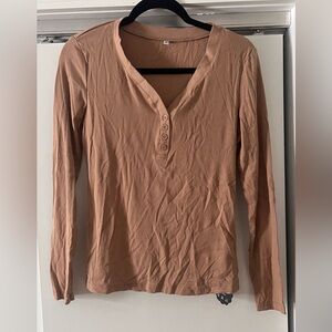 Elegant Long Sleeve Button Top in Tan